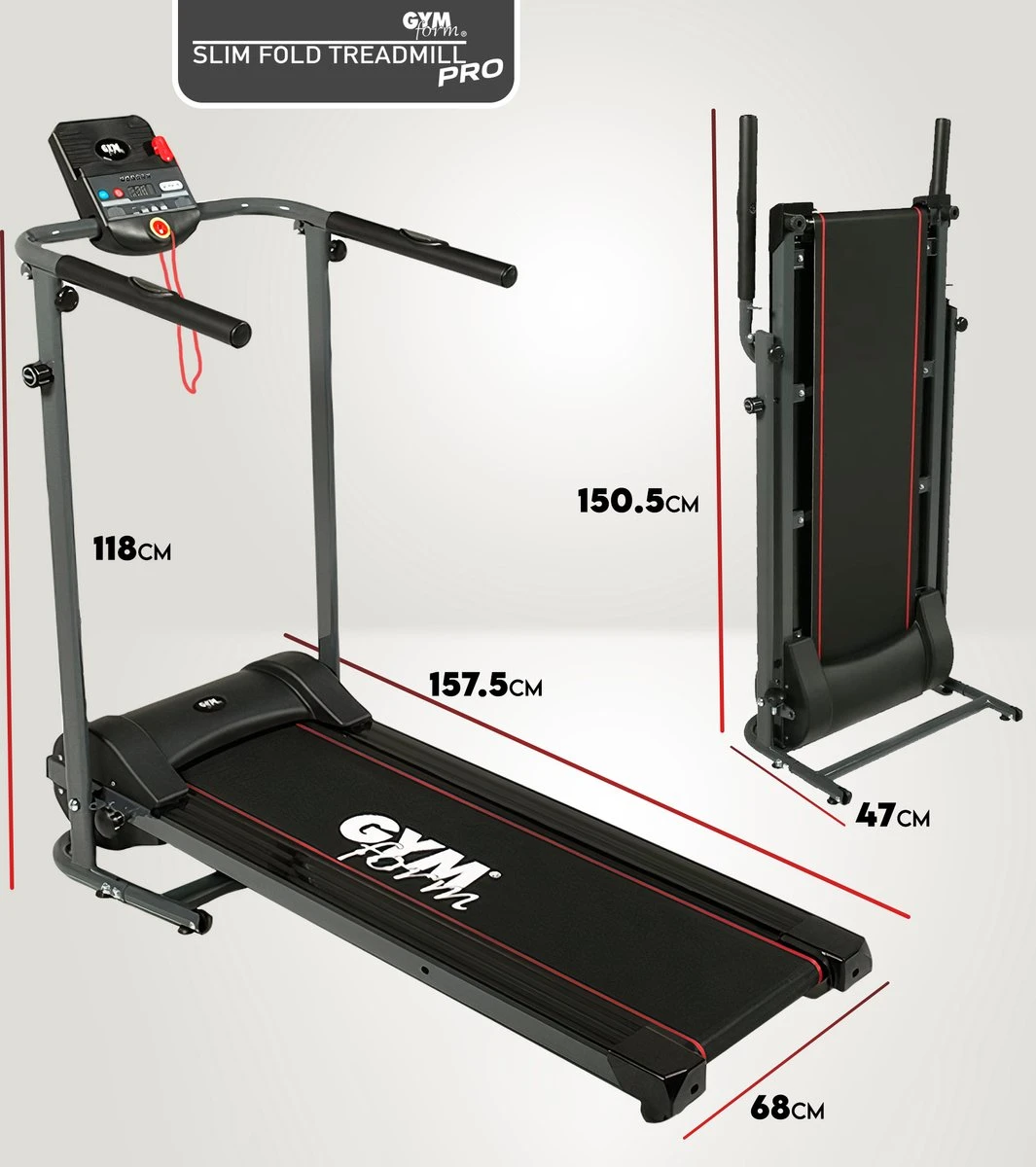 Gymform Slim Fold PRO - Loopband Inklapbaar - Opvouwbaar - Wandelband - LCD Display - Met Hartslagmeter 4 Gymform Slim Fold PRO - Loopband Inklapbaar - Opvouwbaar - Wandelband - LCD Display - Met Hartslagmeter - Afbeelding 2