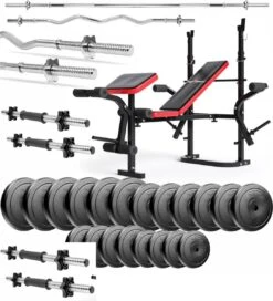 Halterbank Inc. 105 Kg GEWICHTEN - Sportbank - Fitnessbank + Halterschijven + 2 Halterstangen + 4 Dumbbell Stangen - Multifunctioneel - Volledig Instelbaar – Opklapbaar