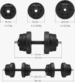 Hoppa! Halterset,verstelbare Kunststof Dumbbell Set, Met Aansluitende Stalen Buis, Halters, Dumbbell Set, 20 Kg/30 Kg, Workout Fitness Training, 1 Paar, -Fit Verkoop 1097x1200