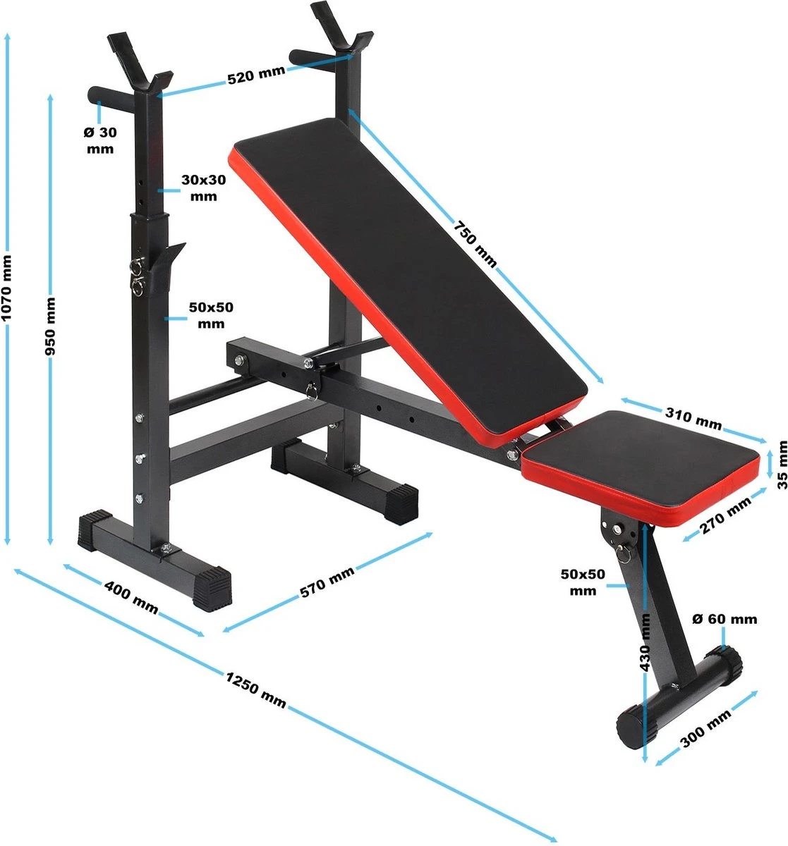 Inklapbare Halterbank Tot 230kg; Vlakke Trainingsbank, Hellingbank, Fitness Bank - Multistrobe 8 Inklapbare Halterbank Tot 230kg; Vlakke Trainingsbank, Hellingbank, Fitness Bank - Multistrobe - Afbeelding 6