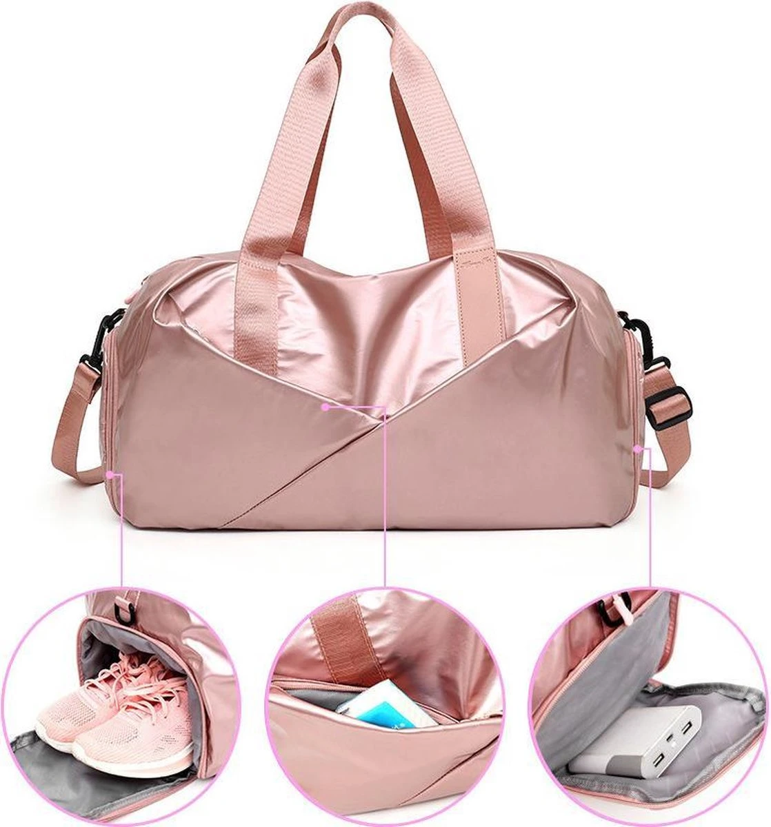 Merkloos Pink Gloss Duffel Bag | Medium Dames Sport Tas | 30 Liter - Roze 8 Merkloos Pink Gloss Duffel Bag | Medium Dames Sport Tas | 30 Liter - Roze - Afbeelding 6