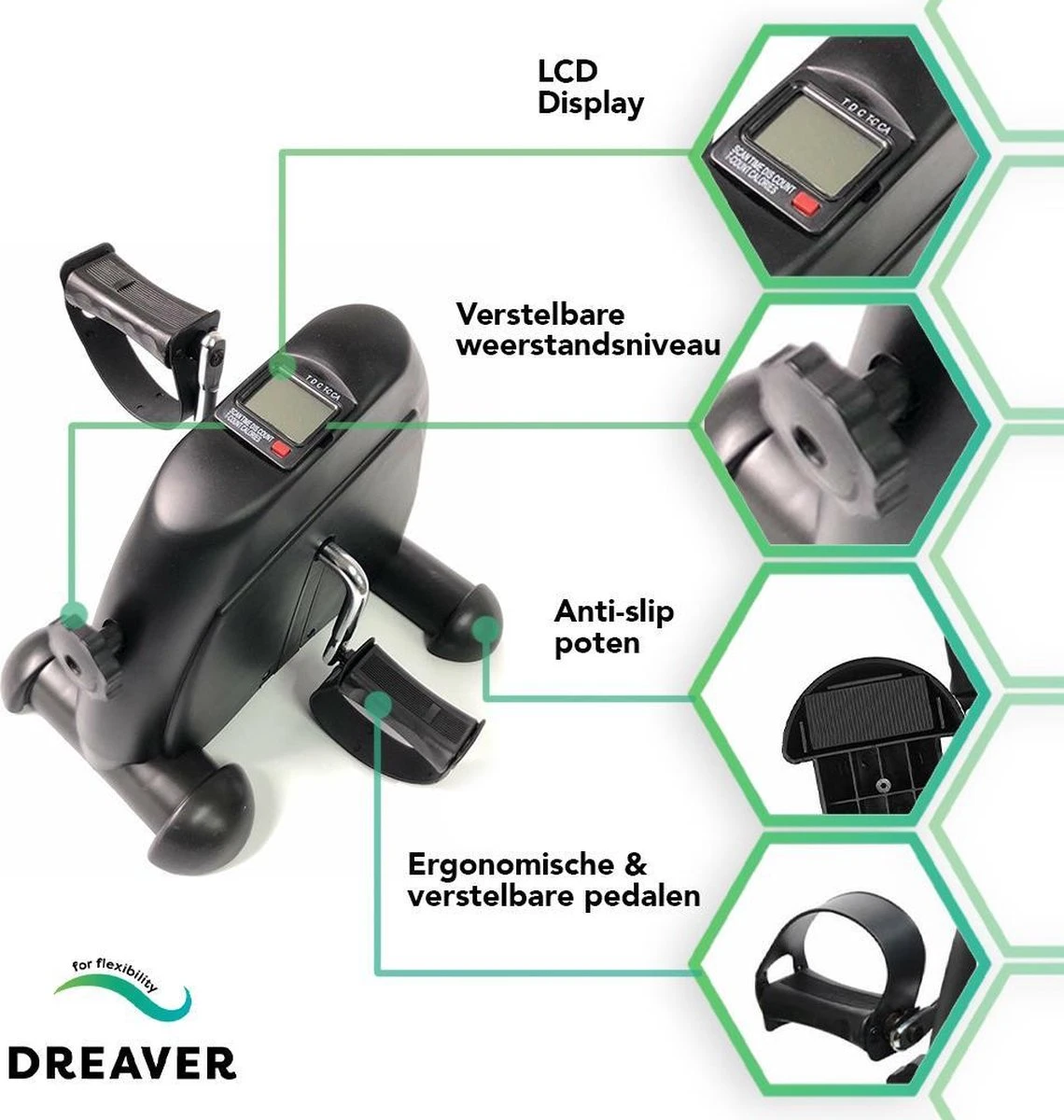 Dreaver Stoelfiets - LCD-scherm - Inclusief Antislipmat - Bureaufiets - Bewegingstrainer - Deskbike - Mini Hometrainer - Pedaaltrainer 4 Dreaver Stoelfiets - LCD-scherm - Inclusief Antislipmat - Bureaufiets - Bewegingstrainer - Deskbike - Mini Hometrainer - Pedaaltrainer - Afbeelding 2