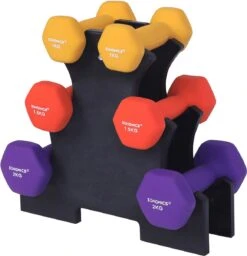 Songmics Dumbells - Halterset - Gewichten - Dumbells Set - Gewichten Fitness - Met Halterstandaard - Inclusief 9 Kg Gewichten- Meerkleurig - Zwart
