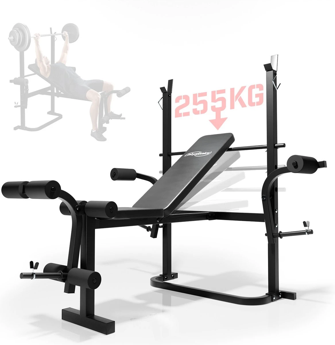 Physionics - Multifunctionele Halterbank - Butterfly Oefening, Sit-ups - Krachttraining - Training Benen - Verstelbare Rugleuning In 4 Standen, Maximum Draagvermogen 255kg - Zwart 3 Physionics - Multifunctionele Halterbank - Butterfly Oefening, Sit-ups - Krachttraining - Training Benen - Verstelbare Rugleuning In 4 Standen, Maximum Draagvermogen 255kg - Zwart
