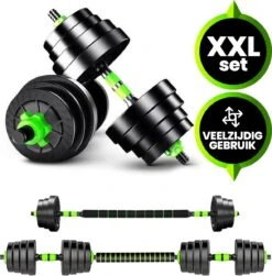 Venom Sports Verstelbare Dumbbell Set Tot 20kg - Professionele 2-in-1 Halterset Gewichten - Gebruiksvriendelijke Fitness Stang - Groen