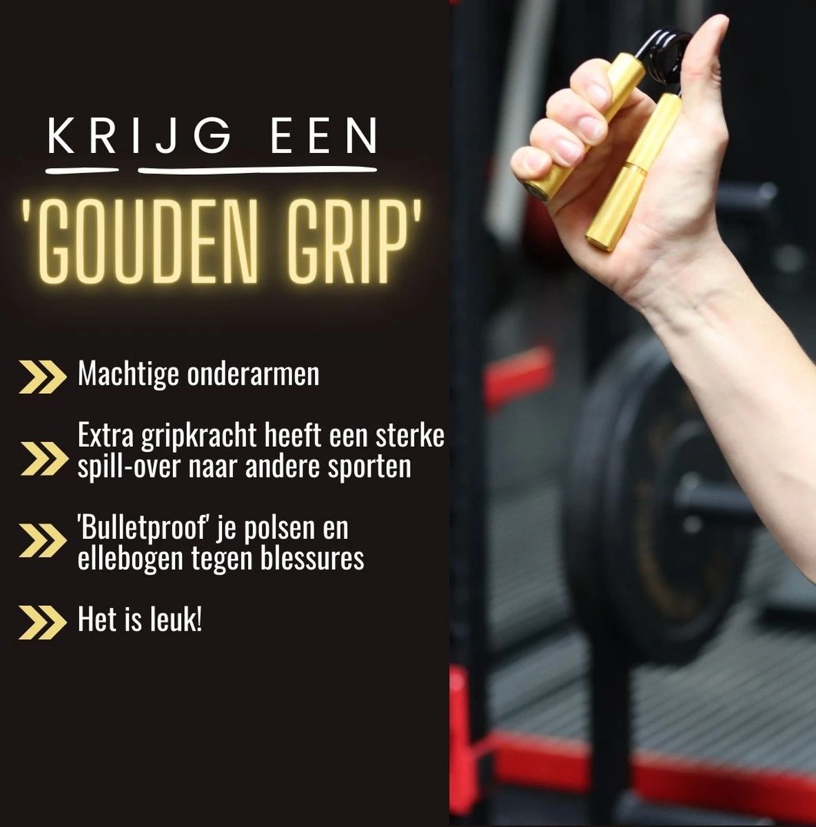Gouden Grip Handknijper Level 2 (45kg) + GRATIS Griptraining E-book - Handtrainer - Handgripper - Onderarmtrainer - Hand Grips - Knijphalter - Handknijper Fitness - Grip Trainer - Heavy Grip 4 Gouden Grip Handknijper Level 2 (45kg) + GRATIS Griptraining E-book - Handtrainer - Handgripper - Onderarmtrainer - Hand Grips - Knijphalter - Handknijper Fitness - Grip Trainer - Heavy Grip - Afbeelding 2