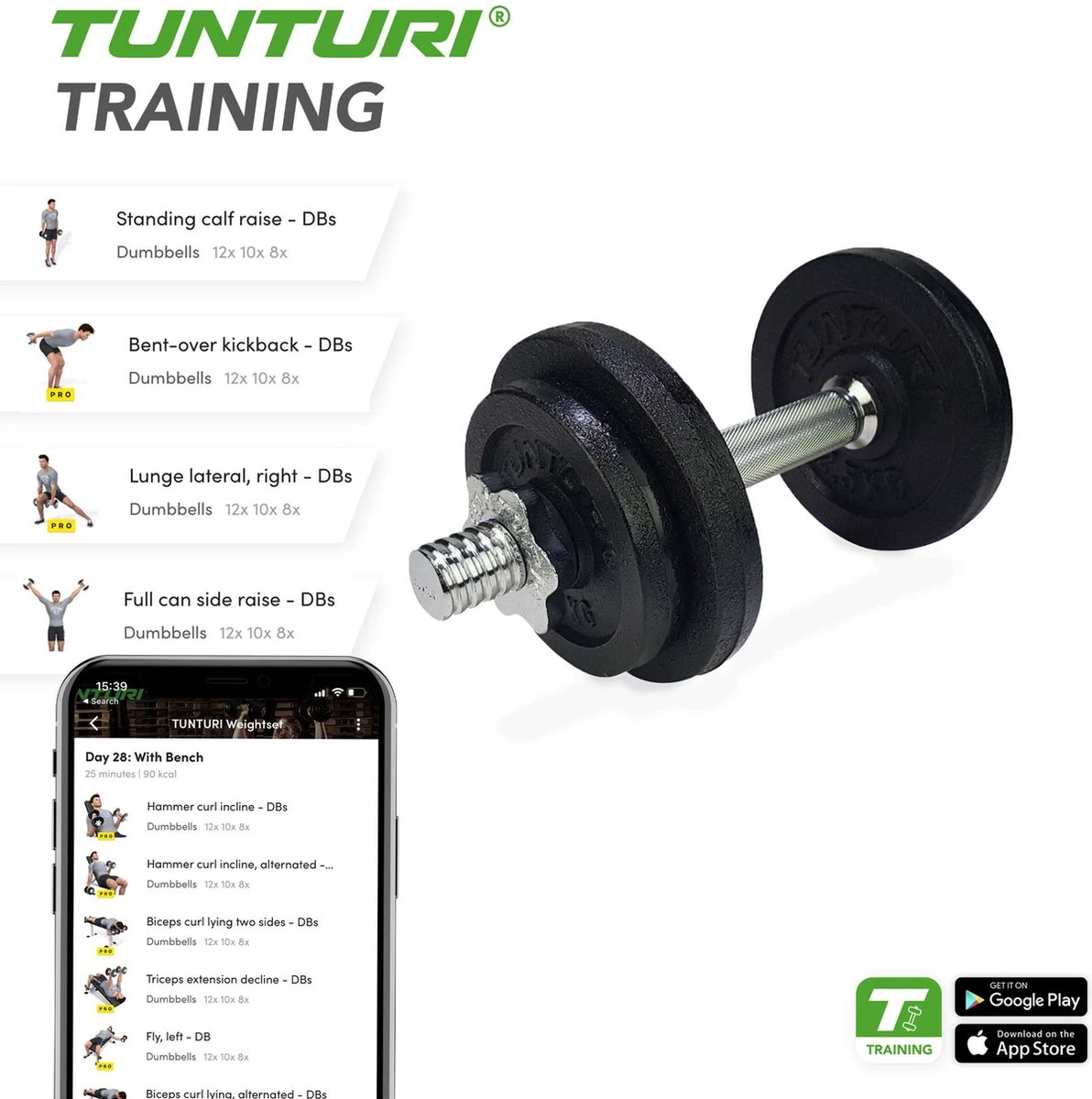 Tunturi Gewichten Gietijzer Totaal 20kg - Halterset Met Schroefsluiting - Dumbbell Set - 2 Halterstangen - 30mm - Incl. Gratis Fitness App 12 Tunturi Gewichten Gietijzer Totaal 20kg - Halterset Met Schroefsluiting - Dumbbell Set - 2 Halterstangen - 30mm - Incl. Gratis Fitness App - Afbeelding 10