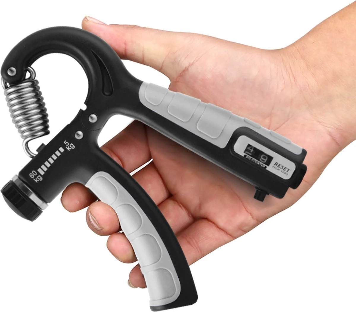 Handgrip Trainer Pro, Fitness - Verstelbaar- Handknijper - Onderarm Trainer - Grip Trainer - Met Teller - 5 Tot 60KG - Grijs Zwart 4 Handgrip Trainer Pro, Fitness - Verstelbaar- Handknijper - Onderarm Trainer - Grip Trainer - Met Teller - 5 Tot 60KG - Grijs Zwart - Afbeelding 2