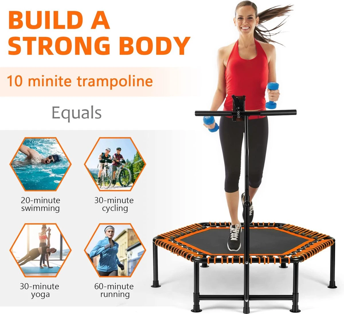 FOXSPORT Trampoline - Jump - Fitness - Volwassene Of Kindertrampoline - Met Telefoonhouder - Fitness Trampoline Met Handvat - Mini Trampoline - Kleine Trampoline - Sport Trampoline - Inclusief Handgrip - Fitnesstrampolines - Vereist Montage - 123 Cm 9 FOXSPORT Trampoline - Jump - Fitness - Volwassene Of Kindertrampoline - Met Telefoonhouder - Fitness Trampoline Met Handvat - Mini Trampoline - Kleine Trampoline - Sport Trampoline - Inclusief Handgrip - Fitnesstrampolines - Vereist Montage - 123 Cm - Afbeelding 7