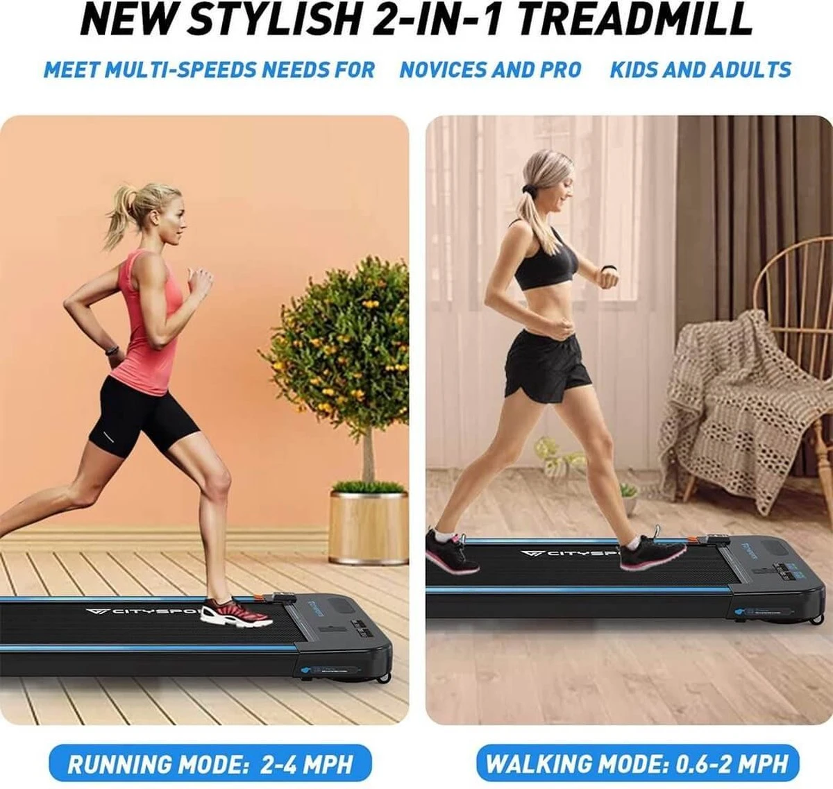 Merkloos CITYSPORTS Loopband Voor Thuis/kantoor, 440 W Motor, Slank En Stil, Lcd-scherm En Teller, Ingebouwde Bluetooth-luidspreker 4 Merkloos CITYSPORTS Loopband Voor Thuis/kantoor, 440 W Motor, Slank En Stil, Lcd-scherm En Teller, Ingebouwde Bluetooth-luidspreker - Afbeelding 2