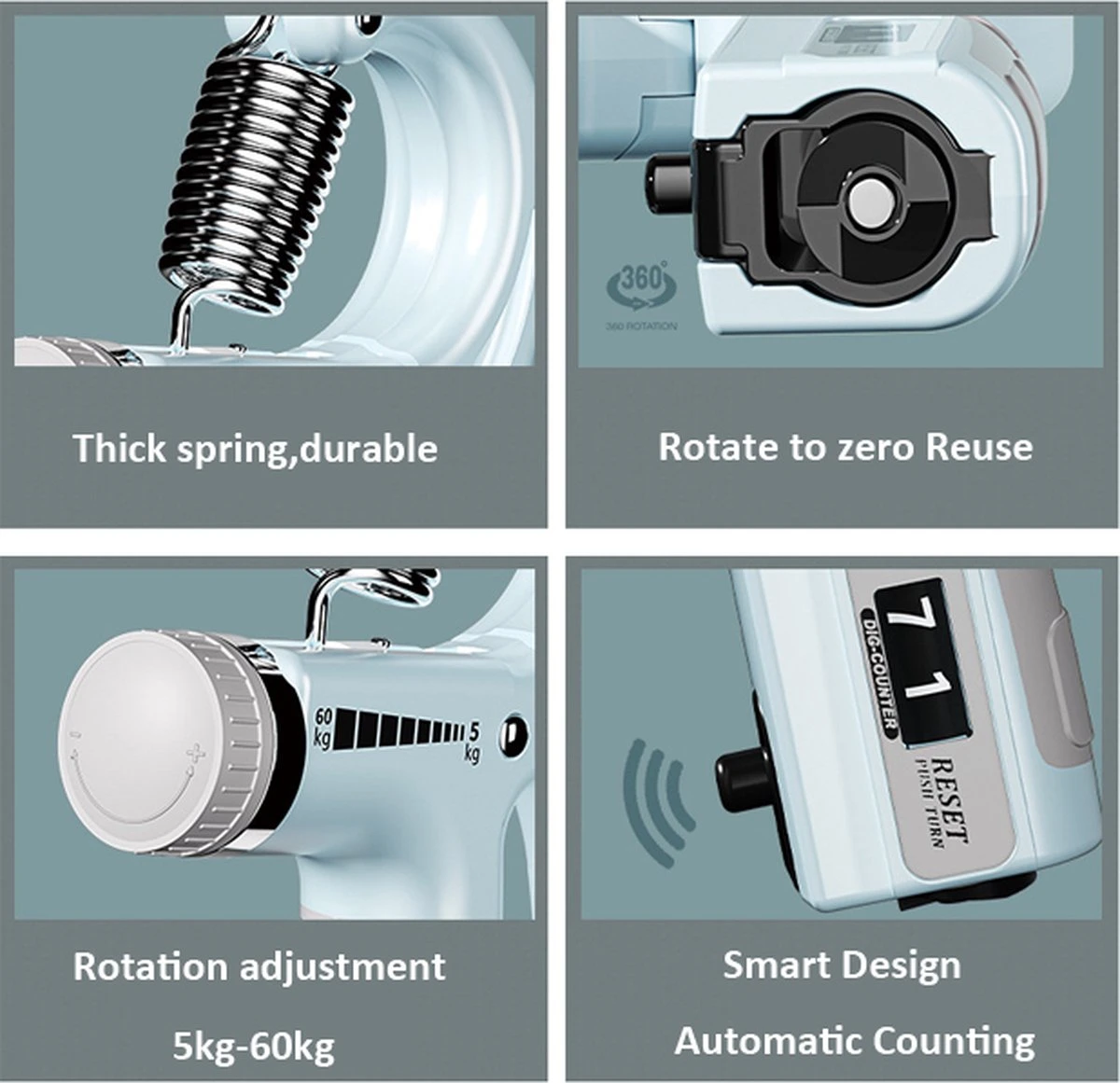 Handgrip Trainer Pro, Fitness - Verstelbaar- Handknijper - Onderarm Trainer - Grip Trainer - Met Teller - 5 Tot 60KG - Grijs Zwart 5 Handgrip Trainer Pro, Fitness - Verstelbaar- Handknijper - Onderarm Trainer - Grip Trainer - Met Teller - 5 Tot 60KG - Grijs Zwart - Afbeelding 3