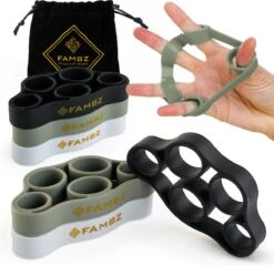 FAMBZ Fitinger Vingertrainer (Achromatische Set) Met 3 Levels - Vinger Trainer Voor Vingers En Onderarm - Vingertrainers Hand Grip - Handrevalidatie - Polstrainer Piano - Griptrainer Arm - Hand Stretcher - Krachttrainer Pols - Fidget Toy