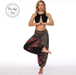 Merkloos Yoga Trousers Baggy Boho Jumpsuit Gym Rood Zwart- Vrouwen - Maat M