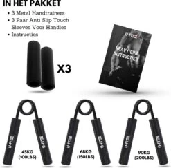 U-Fit One 3 Delige Metal Handtrainer Set - 45kg, 68kg, 90kg - Grip Trainer - Handknijper - Knijphalter - Armtrainer - Hand Knijper - Handgripper - Heavy Gripper - Onderarm - Buigveer - Zwart -Fit Verkoop 1200x1181 7