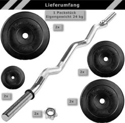 Curlstang - Curl Bar - Gewichten - Curlstang Met Gewichten - Ez Bar - Halterstang - Halterstang 25mm - 23.5 Kg - Inclusief Stersluitingen - Zwart - 120 Cm -Fit Verkoop 1200x1184 5