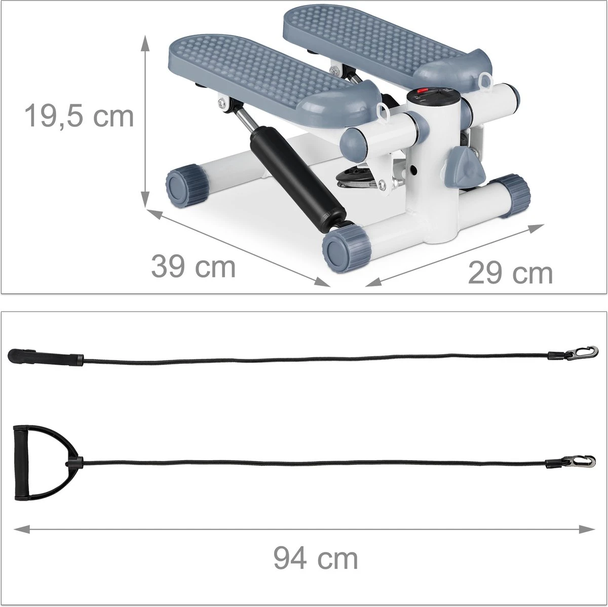 Relaxdays Swing Stepper - 2 Weerstandsbanden - Fitness Stepper - Display - Diverse Kleuren - Grijs 9 Relaxdays Swing Stepper - 2 Weerstandsbanden - Fitness Stepper - Display - Diverse Kleuren - Grijs - Afbeelding 7
