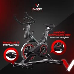 Venom Sports Hometrainer Fiets – Fitness Fiets – Professionele Indoor Cycle Met Lage Instap – Hometrainer Fitness – Hoge Stabiliteit – Spinningfiets – Cardio Bike – LCD Scherm – Verstelbaar – V-belt Aandrijving – Tot 175cm En 150kg – Zwart/Rood -Fit Verkoop 1200x1200 100