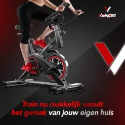 Venom Sports Hometrainer Fiets – Fitness Fiets – Professionele Indoor Cycle Met Lage Instap – Hometrainer Fitness – Hoge Stabiliteit – Spinningfiets – Cardio Bike – LCD Scherm – Verstelbaar – V-belt Aandrijving – Tot 175cm En 150kg – Zwart/Rood -Fit Verkoop 1200x1200 102