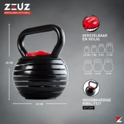 ZEUZ® Verstelbare Kettlebell Tot 18 KG – Fitness Sport Set – Conditie & Krachttraining – Halters - Gietijzer -Fit Verkoop 1200x1200 1052