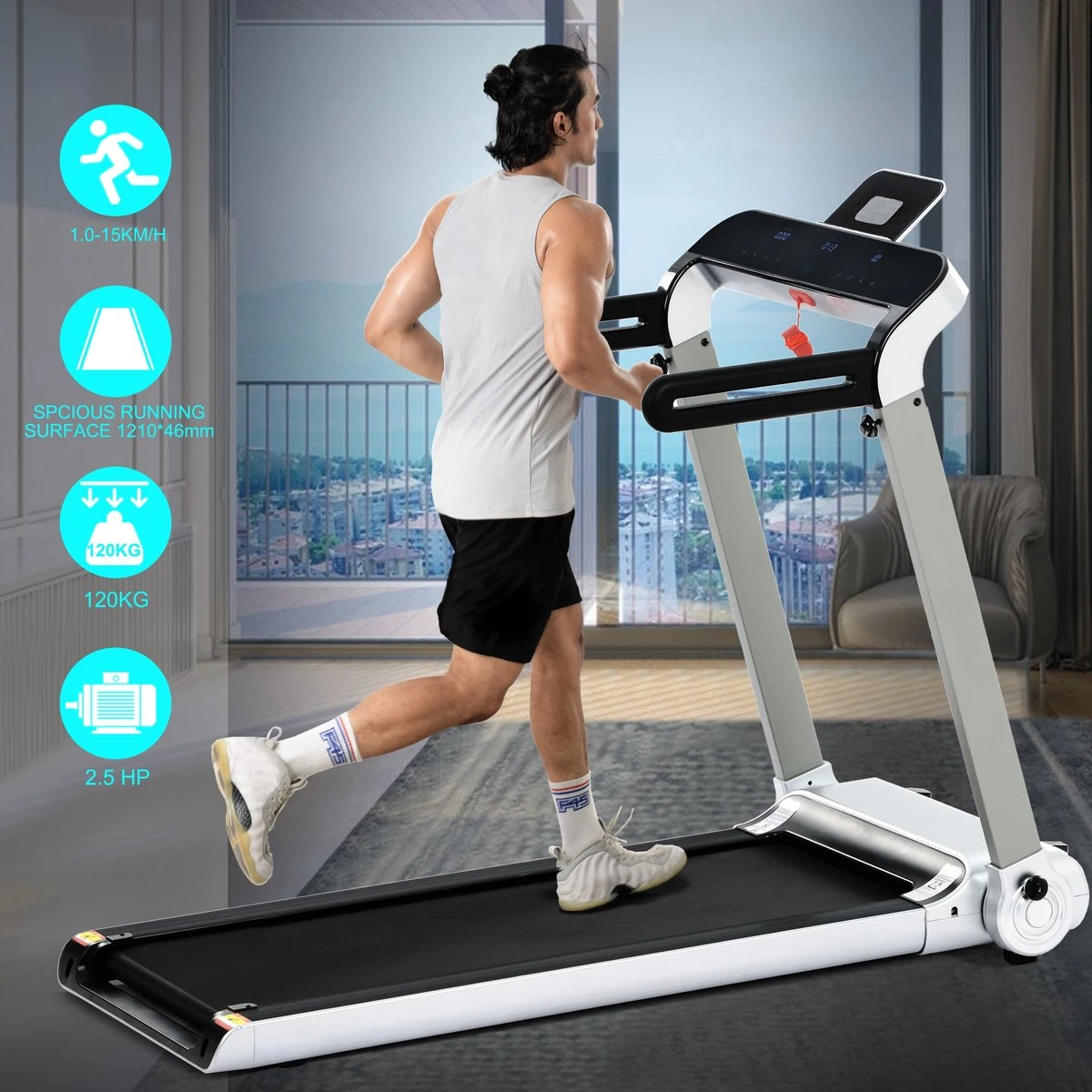 Merax Elektrische Loopband - Opvouwbaar - Inklapbaar Hardloopband - Professioneel - Fitness Hometrainer - Zilver Met Zwart 4 Merax Elektrische Loopband - Opvouwbaar - Inklapbaar Hardloopband - Professioneel - Fitness Hometrainer - Zilver Met Zwart - Afbeelding 2