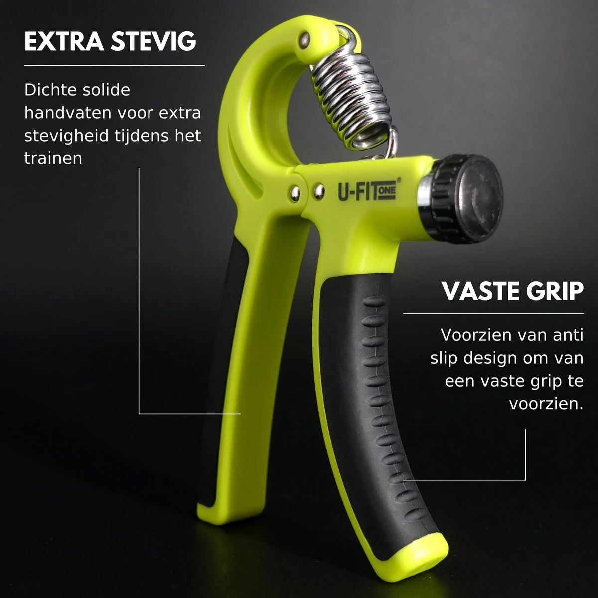 U-Fit One Green Handtrainer Met Vingertrainer - Handknijper Set - Knijphalter - Onderarm Trainer - Vinger - Fitness 7 U-Fit One Green Handtrainer Met Vingertrainer - Handknijper Set - Knijphalter - Onderarm Trainer - Vinger - Fitness - Afbeelding 5