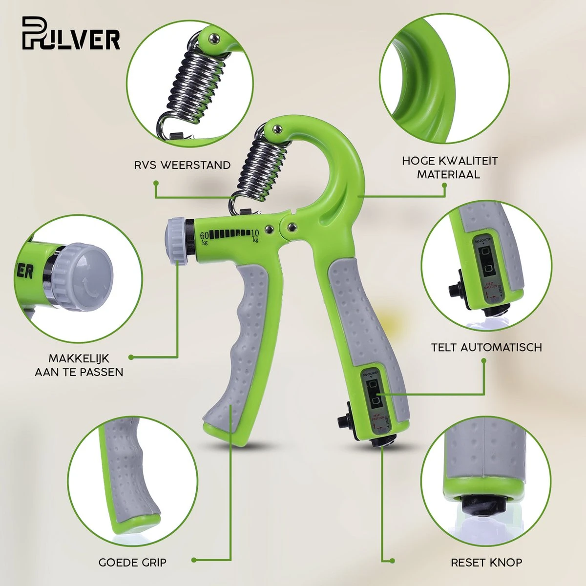 Pulver -Handtrainer 10 To 60kg Met Vingertrainer - Handknijper- Knijphalter - Armtrainer – Gewichten - Hand Knijper Set - Handgripper - Hand Gripper - Grip - Onderarm Trainer - Buigveer – Grip Trainer - Vinger - Hand Spier - Fitness - Groen 10 Pulver -Handtrainer 10 To 60kg Met Vingertrainer - Handknijper- Knijphalter - Armtrainer – Gewichten - Hand Knijper Set - Handgripper - Hand Gripper - Grip - Onderarm Trainer - Buigveer – Grip Trainer - Vinger - Hand Spier - Fitness - Groen - Afbeelding 8
