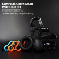 U-Fit One 7 Delige Handtrainer Set - Verstelbare Handgrip - Handknijper - Knijphalter - Stressbal - Vingertrainer - Onderarm Trainer -Fit Verkoop 1200x1200 1407