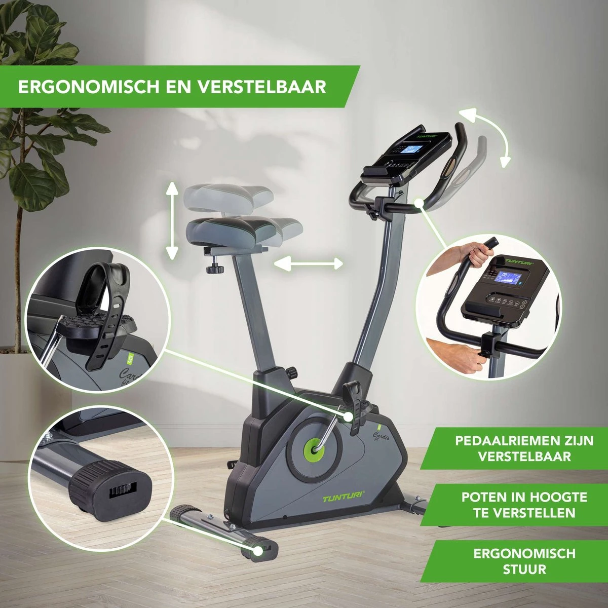 Tunturi Cardio Fit E35 Hometrainer - Ergometer - Bluetooth - Fitnessfiets Met 12 Verschillende Trainingsprogramma's - Comfort Plus Zadel 7 Tunturi Cardio Fit E35 Hometrainer - Ergometer - Bluetooth - Fitnessfiets Met 12 Verschillende Trainingsprogramma's - Comfort Plus Zadel - Afbeelding 5