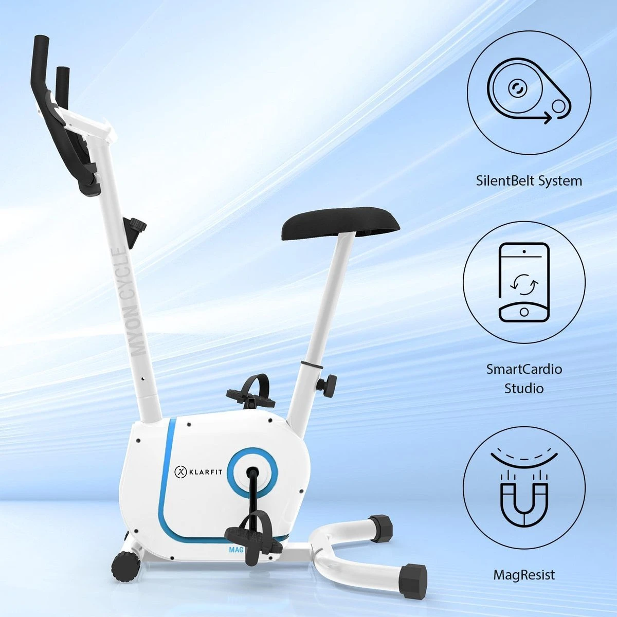 Klarfit Myon Cycle Hometrainer - Fitness Fiets - 8 Standen - Cardio Bike Met Trainingscomputer - Magnetisch Remsysteem - 12kg Vliegwielmassa - SmartCardio Studio Met Tablethouder En Kinomap-app 4 Klarfit Myon Cycle Hometrainer - Fitness Fiets - 8 Standen - Cardio Bike Met Trainingscomputer - Magnetisch Remsysteem - 12kg Vliegwielmassa - SmartCardio Studio Met Tablethouder En Kinomap-app - Afbeelding 2