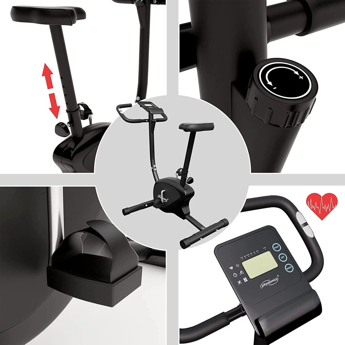 Physionics® Hometrainer - Met LCD-display, Verstelbare Zitting & Weerstand, Met Handpolssensoren, Tot 100 Kg, Zwart - Hometrainer, Fietstrainer, Fitnessfiets, Fitnessfiets, Ergometer 10 Physionics® Hometrainer - Met LCD-display, Verstelbare Zitting & Weerstand, Met Handpolssensoren, Tot 100 Kg, Zwart - Hometrainer, Fietstrainer, Fitnessfiets, Fitnessfiets, Ergometer - Afbeelding 8
