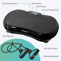 LifeGoods Trilplaat - Bluetooth Speaker - 180 Niveaus - Fitness Weerstandskabels - Afstandsbediening - Zwart -Fit Verkoop 1200x1200 385