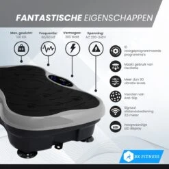 BX Fitness® - Trilplaat Fitness Body Zilver - Incl Weerstandsbanden & Voedingsgids - Sport Trilplaat - Powerplate Voor Cardiotrainingen - Trainingsapparatuur Voor Krachttraining - Ontvang NU Met Duidelijke Handleiding Met Oefeningen + Recepten! -Fit Verkoop 1200x1200 410