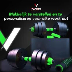 Venom Sports Verstelbare Dumbbell Set Tot 40kg - Professionele 2-in-1 Halterset Gewichten - Gebruiksvriendelijke Fitness Stang - Groen -Fit Verkoop 1200x1200 723