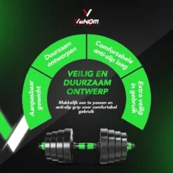 Venom Sports Verstelbare Dumbbell Set Tot 40kg - Professionele 2-in-1 Halterset Gewichten - Gebruiksvriendelijke Fitness Stang - Groen -Fit Verkoop 1200x1200 726