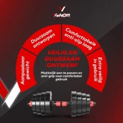 Venom Sports Verstelbare Dumbbell Set Tot 20kg – Professionele 2-in-1 Halterset Gewichten – Gebruiksvriendelijke Fitness Stang – Verstelbare Dumbbellset – Home Gym – Krachttraining – Rood -Fit Verkoop 1200x1200 864