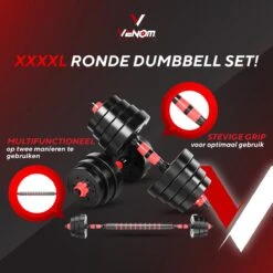 Venom Sports Verstelbare Dumbbell Set Tot 20kg – Professionele 2-in-1 Halterset Gewichten – Gebruiksvriendelijke Fitness Stang – Verstelbare Dumbbellset – Home Gym – Krachttraining – Rood -Fit Verkoop 1200x1200 865