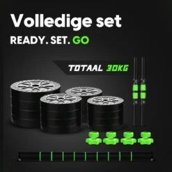 EchoGoods Halterset 30 KG - 2x15 KG - GRATIS Trainingschema - Dumbell Set - Barbell Halterstang Met Gewichten – Verstelbare Dumbells Met Gewichtschijven - Fitness Stang - Black Friday -Fit Verkoop 1200x1200 884