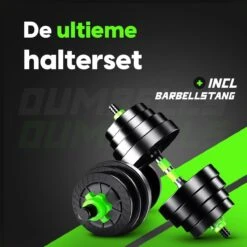 EchoGoods Halterset 30 KG - 2x15 KG - GRATIS Trainingschema - Dumbell Set - Barbell Halterstang Met Gewichten – Verstelbare Dumbells Met Gewichtschijven - Fitness Stang - Black Friday -Fit Verkoop 1200x1200 888