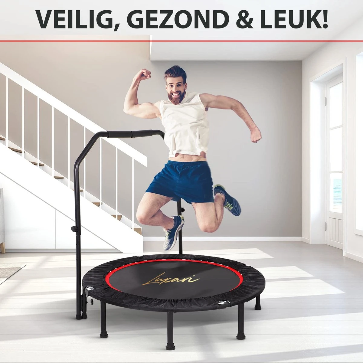 Luxari - Fitness Trampoline Pro - Inclusief Stang En Beschermhoes - 105 Cm Diameter - Opvouwbaar - Belastbaar Tot 150 Kg - Hometrainer - Fitness Trampoline 9 Luxari - Fitness Trampoline Pro - Inclusief Stang En Beschermhoes - 105 Cm Diameter - Opvouwbaar - Belastbaar Tot 150 Kg - Hometrainer - Fitness Trampoline - Afbeelding 7