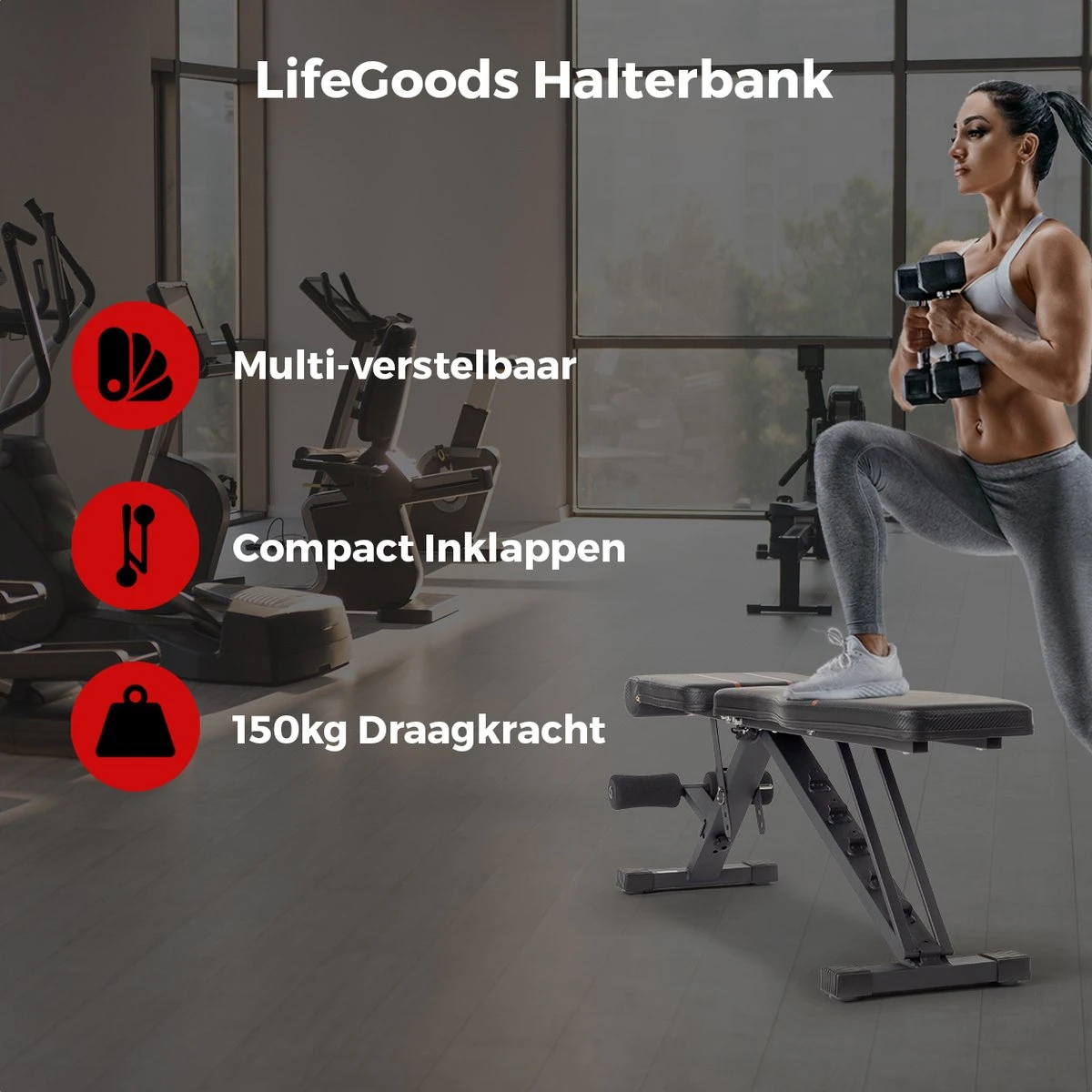 LifeGoods Fitness Halterbank - Verstelbaar - Inklapbaar - Zwart/Rood 4 LifeGoods Fitness Halterbank - Verstelbaar - Inklapbaar - Zwart/Rood - Afbeelding 2