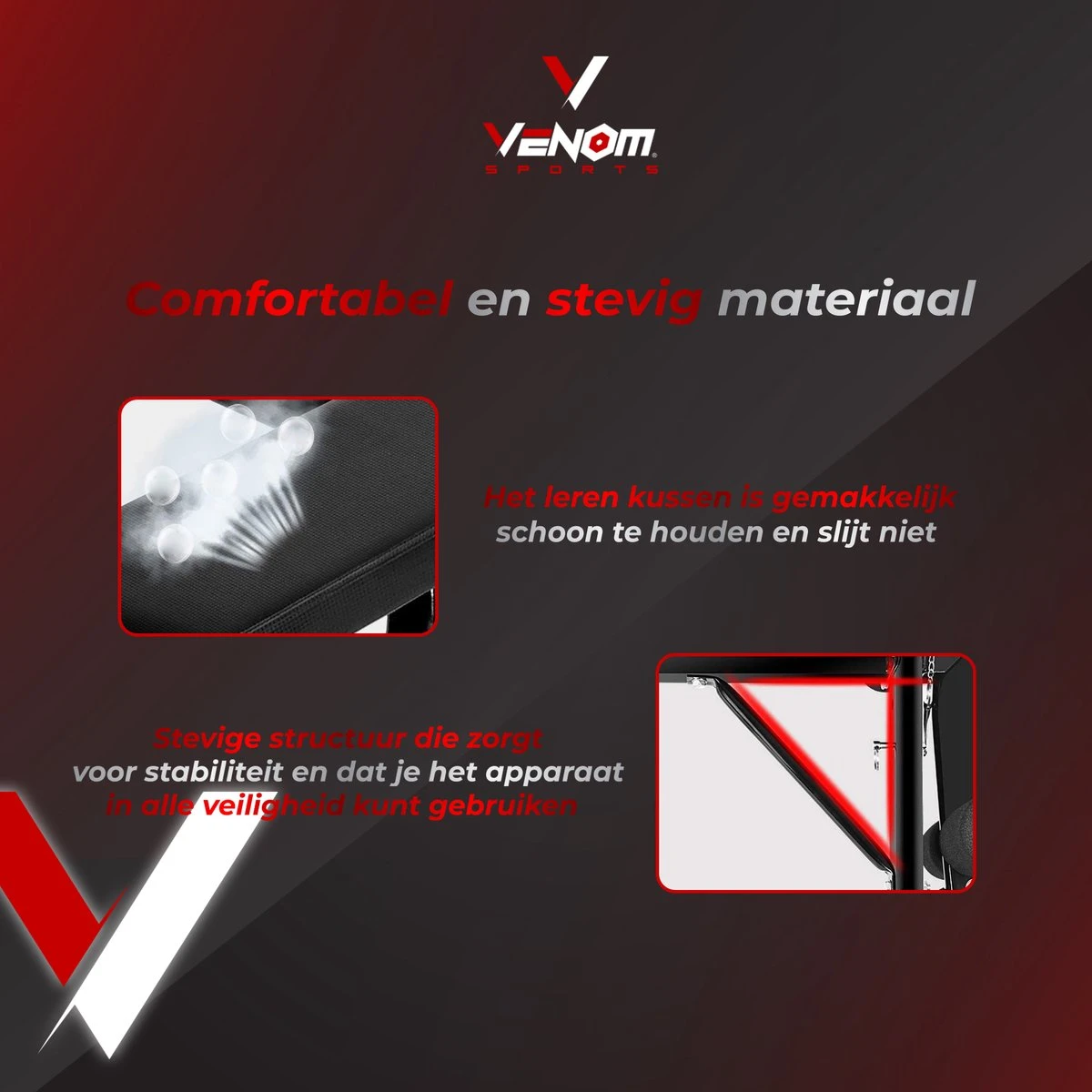 Venom Sports Halterbank – Fitnessbank – Verstelbare Rugleuning – Uiterst Geschikt Voor Gewichten – Incl. Beenhouder – Zachte Handgrepen – PU Kussens – Triangel Structuur – Inklapbaar - Zwart - 182x116x112cm 6 Venom Sports Halterbank – Fitnessbank – Verstelbare Rugleuning – Uiterst Geschikt Voor Gewichten – Incl. Beenhouder – Zachte Handgrepen – PU Kussens – Triangel Structuur – Inklapbaar - Zwart - 182x116x112cm - Afbeelding 4