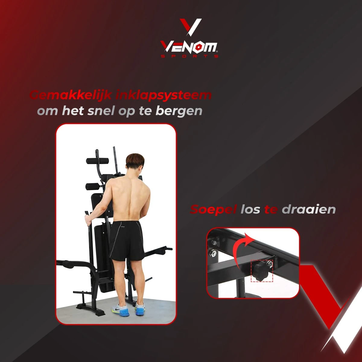 Venom Sports Halterbank – Fitnessbank – Verstelbare Rugleuning – Uiterst Geschikt Voor Gewichten – Incl. Beenhouder – Zachte Handgrepen – PU Kussens – Triangel Structuur – Inklapbaar - Zwart - 182x116x112cm 8 Venom Sports Halterbank – Fitnessbank – Verstelbare Rugleuning – Uiterst Geschikt Voor Gewichten – Incl. Beenhouder – Zachte Handgrepen – PU Kussens – Triangel Structuur – Inklapbaar - Zwart - 182x116x112cm - Afbeelding 6