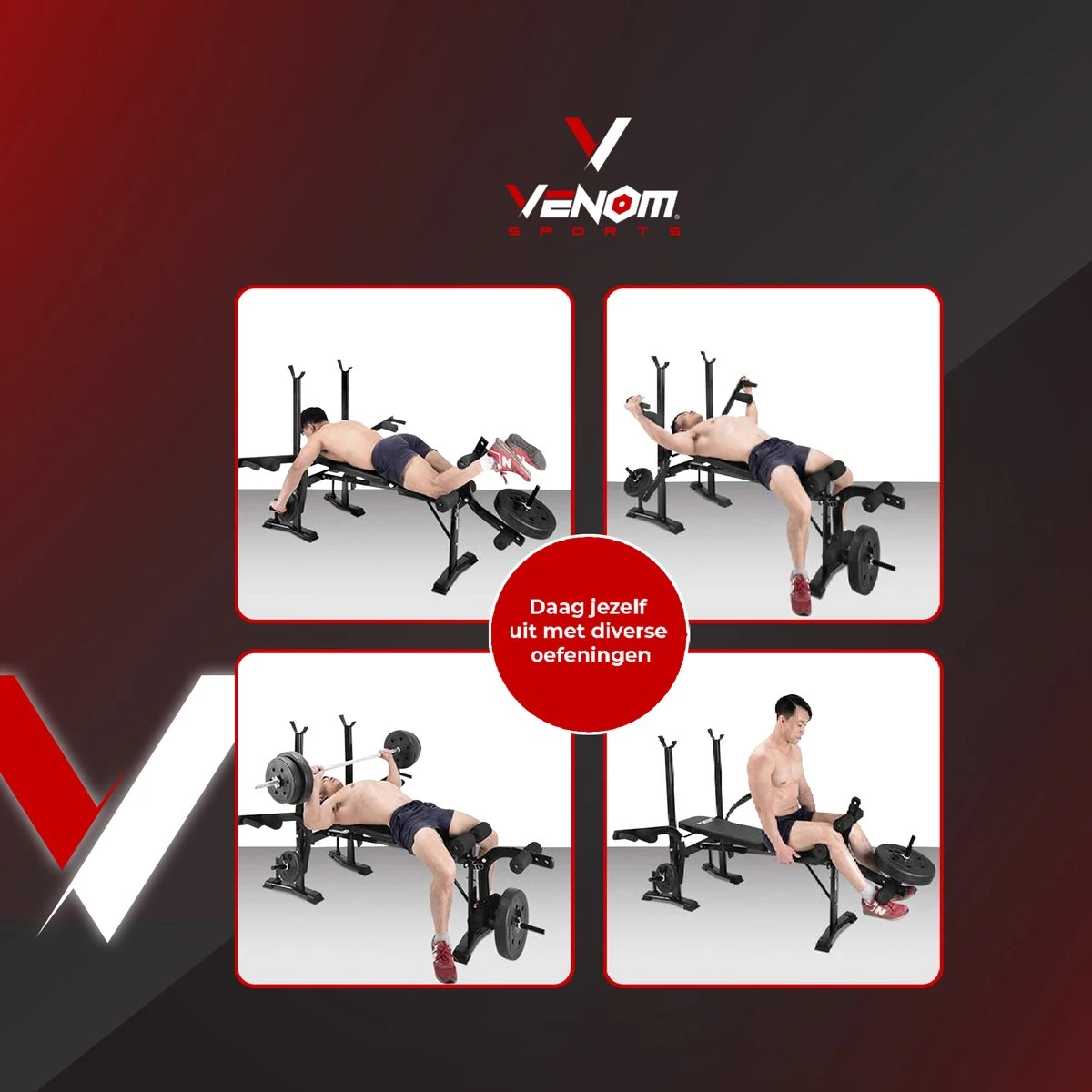 Venom Sports Halterbank – Fitnessbank – Verstelbare Rugleuning – Uiterst Geschikt Voor Gewichten – Incl. Beenhouder – Zachte Handgrepen – PU Kussens – Triangel Structuur – Inklapbaar - Zwart - 182x116x112cm 9 Venom Sports Halterbank – Fitnessbank – Verstelbare Rugleuning – Uiterst Geschikt Voor Gewichten – Incl. Beenhouder – Zachte Handgrepen – PU Kussens – Triangel Structuur – Inklapbaar - Zwart - 182x116x112cm - Afbeelding 7