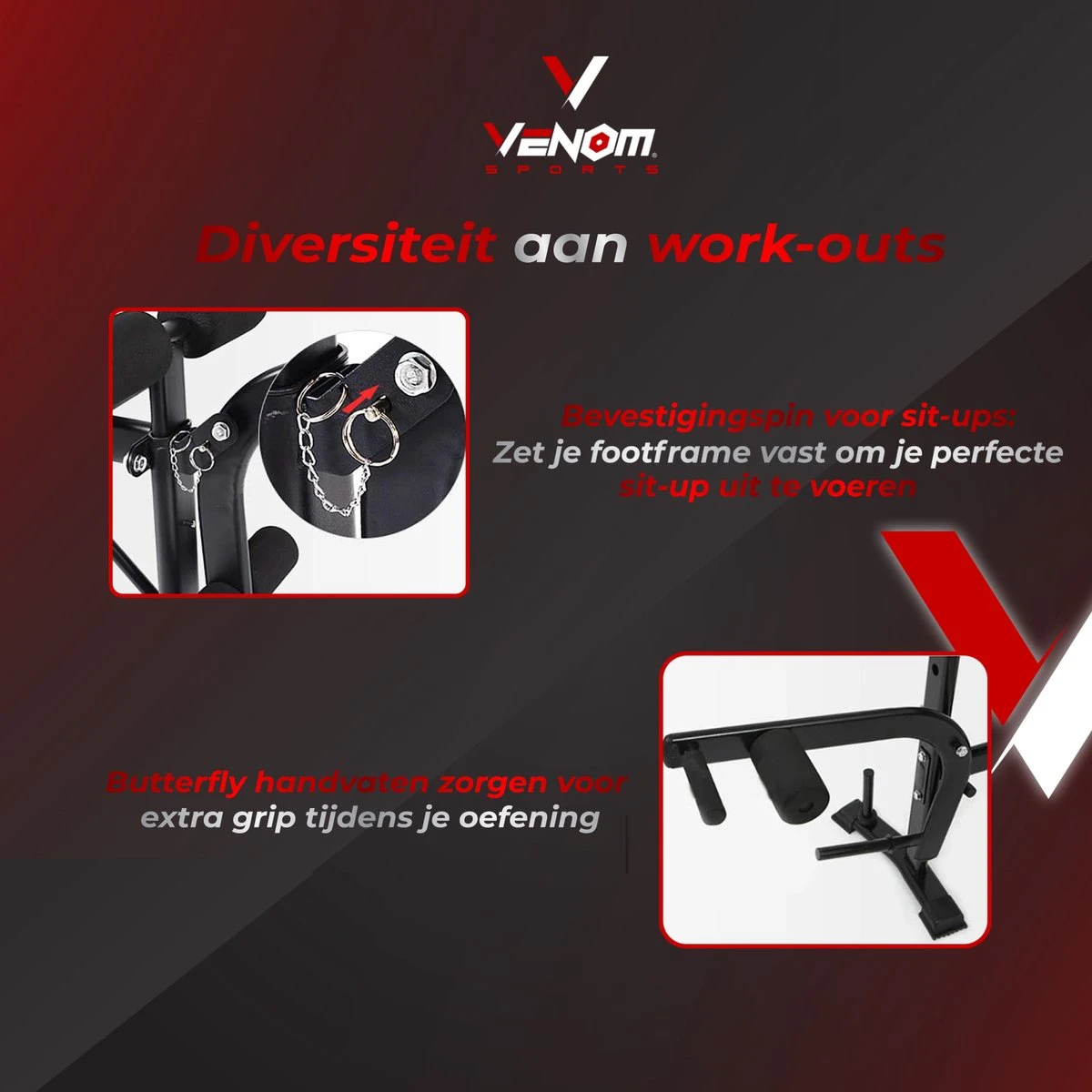 Venom Sports Halterbank – Fitnessbank – Verstelbare Rugleuning – Uiterst Geschikt Voor Gewichten – Incl. Beenhouder – Zachte Handgrepen – PU Kussens – Triangel Structuur – Inklapbaar - Zwart - 182x116x112cm 15 Venom Sports Halterbank – Fitnessbank – Verstelbare Rugleuning – Uiterst Geschikt Voor Gewichten – Incl. Beenhouder – Zachte Handgrepen – PU Kussens – Triangel Structuur – Inklapbaar - Zwart - 182x116x112cm - Afbeelding 13