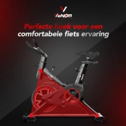 Venom Sports Hometrainer Fiets – Fitness Fiets – Professionele Indoor Cycle Met Lage Instap – Hometrainer Fitness – Hoge Stabiliteit – Spinningfiets – Cardio Bike – LCD Scherm – Verstelbaar – V-belt Aandrijving – Tot 175cm En 150kg – Zwart/Rood -Fit Verkoop 1200x1200 99