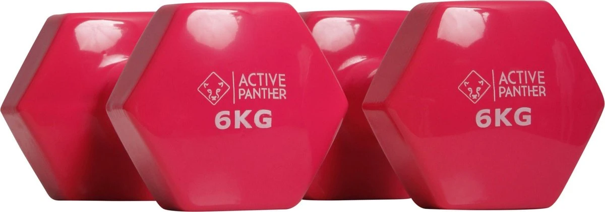 Active Panther Dumbbell Set 2 X 6 KG - 12 Kg Totaal - Vinyl - Roze 4 Active Panther Dumbbell Set 2 X 6 KG - 12 Kg Totaal - Vinyl - Roze - Afbeelding 2
