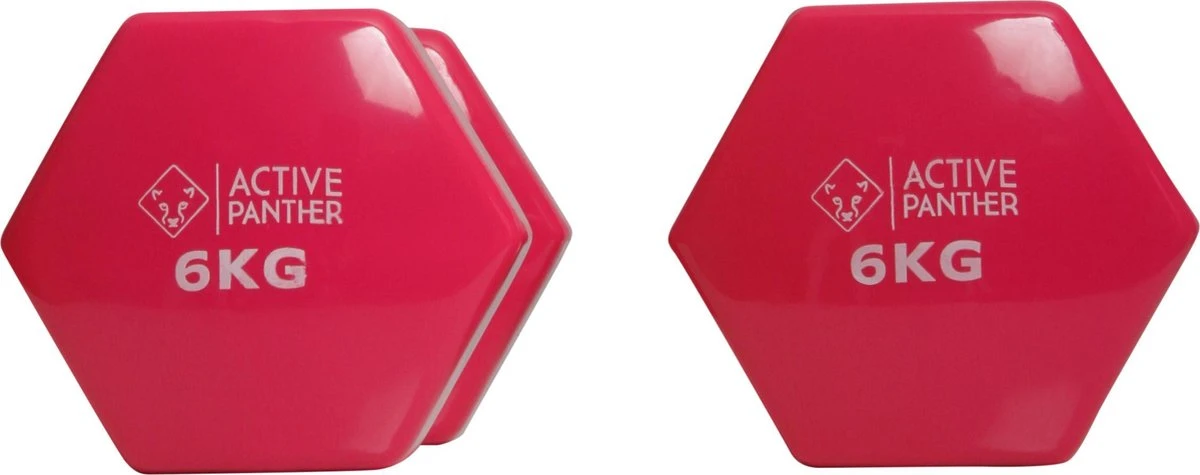 Active Panther Dumbbell Set 2 X 6 KG - 12 Kg Totaal - Vinyl - Roze 5 Active Panther Dumbbell Set 2 X 6 KG - 12 Kg Totaal - Vinyl - Roze - Afbeelding 3