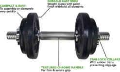 Tunturi Gewichten Gietijzer Totaal 10kg - Halterset Met Schroefsluiting - Dumbbell Set - 1 Halterstang - 30mm - Incl. Gratis Fitness App -Fit Verkoop 1200x721