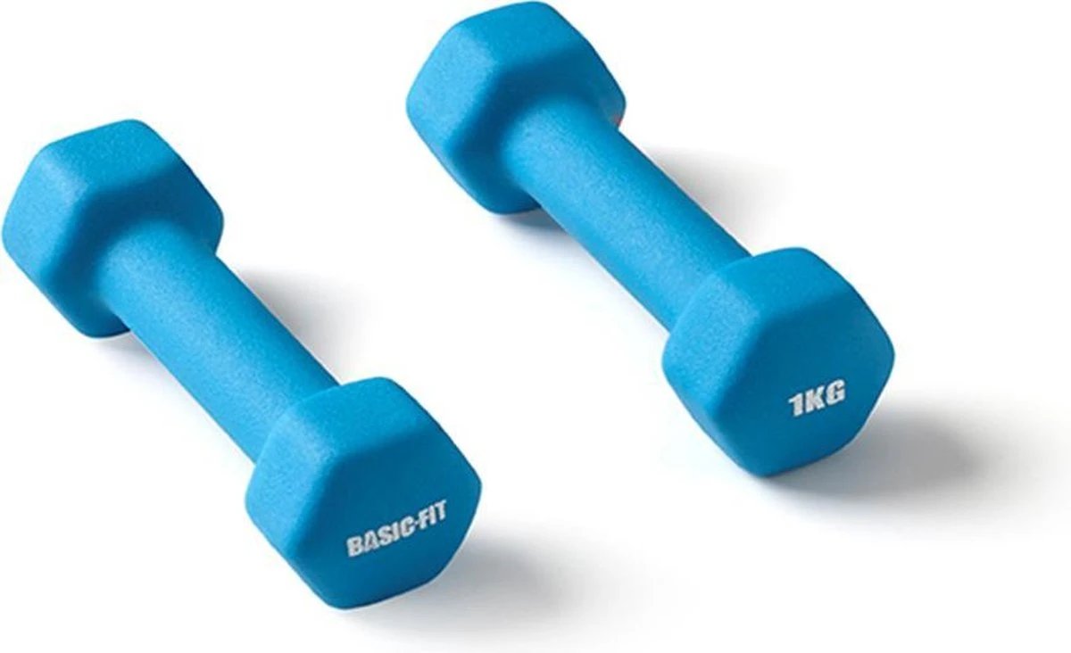 Basic-Fit® Dumbbells - Dumbells Set - 2 X 1 Kg - Rubber - Blauw 5 Basic-Fit® Dumbbells - Dumbells Set - 2 X 1 Kg - Rubber - Blauw - Afbeelding 3