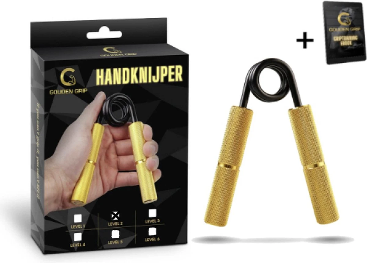 Gouden Grip Handknijper Level 2 (45kg) + GRATIS Griptraining E-book - Handtrainer - Handgripper - Onderarmtrainer - Hand Grips - Knijphalter - Handknijper Fitness - Grip Trainer - Heavy Grip 3 Gouden Grip Handknijper Level 2 (45kg) + GRATIS Griptraining E-book - Handtrainer - Handgripper - Onderarmtrainer - Hand Grips - Knijphalter - Handknijper Fitness - Grip Trainer - Heavy Grip